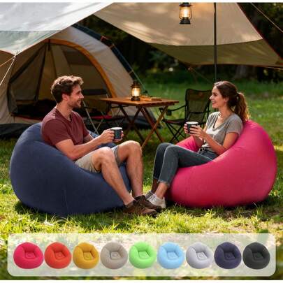 Sillón inflable de terciopelo ultra suave, sillón puf redondo portátil con válvula antifugas, fondo grueso y cómodo sofá de aire para ocio, adecuado para dormitorio, camping, playa y exterior, disponible en 9 colores vibrantes