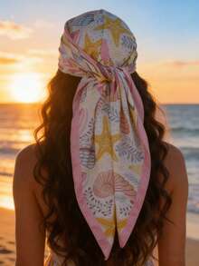 1pc Summer Beach Resort Boho Ocean Element Print Bandana - Multicolor - View 1