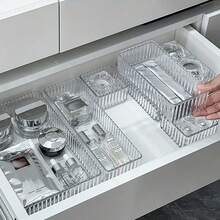 10/7/5/1 Pcs Drawer Divider Storage Boxes, Multi-Functional Transparent Plastic Drawer Organizer Set, Ideal For Cosmetics Storage And Bathroom Organization, Various Sizes Available, Suitable For Every Room, Kitchen Supplies, Perfect For Vanity And Bathroom Drawers, Graduation Gift, Eid Al-Adha, Stylish Makeup Display Rack, Enhancing Home And Bedroom Decor - Clear - View 3