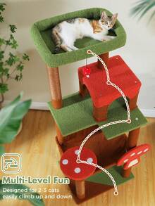 143cm Mushroom Luxury Cat Tree Large Cat Play Tower, Activity Center, Stable And Stable, Cat Tree With Hammock And Beautiful Cat House, Brown - Brown - View 2