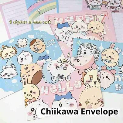 1 set/4 piezas Nuevo set de papelería de anime japonés 2026, súper lindo y adorable con diseños de dibujos animados encantadores en papel de cartas, sobres y tarjetas de invitación. Perfecto para regalar en el Día de San Valentín o sorpresas diarias. Papelería de estilo imprescindible para fans del anime. Pequeños regalos dulces para amigos y familiares. Día de las Niñas, Día de San Valentín Blanco, Eid Al Fitr, Ceremonia de apertura de la escuela coreana (estilo aleatorio)