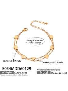 1pc Double-Layer Heart Chain | Tarnish-Resistant Gold Plating | Sweet Blogger Style Bracelet, Suitable As Gift For Girlfriends/Couples - Double Heart Bracelet - View 6