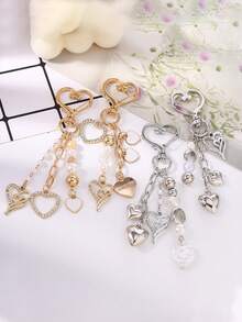 1个串珠心形钥匙扣，水晶心形钥匙圈，女孩包包挂饰 - 彩色 - 查看 2