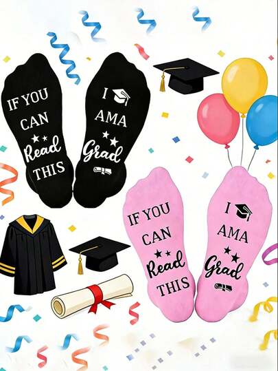 1/2 Pair Creative Graduation Socks, "If You Can See This I'm A Graduate" Funny Mid-Calf Socks, Graduation Gift For Women & Men, Unique Graduation Socks
