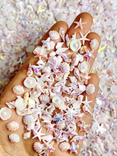 30pcs/Set Random Mixed ABS Mermaid Gradient Nail Art Decorations - Starfish, Shell, Dolphin 3D Nail Jewelry DIY Accessories