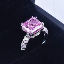 Fashionable Luxury Versatile Ice Flower Cubic Zirconia Plated White Gold Ring, Suitable For Wedding, Party And Jewelry - Pink - View 4