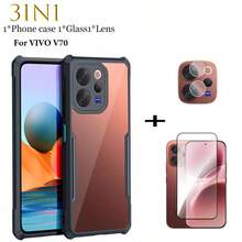 Shockproof Acrylic For V70 Case Acrylic-Shockproof-Clear-Rugged-Transparent Matte Anti-Yellowing Phone Case+9H Hardness Tempered Glass Screen Protector For V70 Anti Scratch-Crack Resistant-Bubble Free For Gaming +Lens Film 3 Packs Value Set -Easy Install Kit Birthday Gift Spring Accessory - Black - View 6