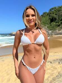 Jade Bikini With Pearls, Luxury Beach Set For Women, Summer, Bathing, And Sea - trắng - Xem 7