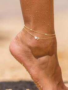 Tsnamer Vòng chân chữ cái hình trái tim mạ vàng 14K, chiếc vòng chân đính đá CZ thanh lịch này là món quà trang sức chống thấm nước thời trang dành cho phụ nữ. - vòng chân - Xem 23