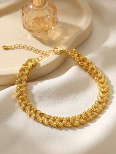 1pc Vintage Golden Wheat Ear Bracelet, Suitable For Women As Daily Wear Or Gift