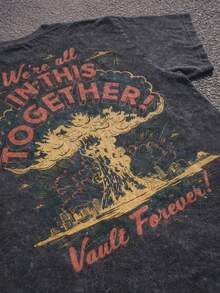 Vintage Washed Technology  Quality Cotton  Men's Unisex Tee  Apocalyptic Bomb Print  Retro Style  Punk Aesthetic  Casual & Festival Wear  Big Size Option - màu đen - Xem 4