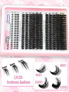 Fluffy Volume D Curl Lash Clusters DIY Set With Bottom Lashes Mixed Length For Beginners - màu đen - Xem 4