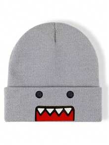 Multi-Color Cartoon Embroidered Knit Beanie - Casual Streetwear Hat, Fashionable Personalized Warm Ski Cap - Brown - View 8