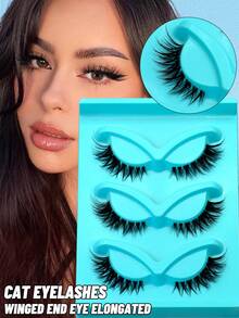 GROINNEYA 3 Pairs Cat Eye Shaped False Eyelashes, Curled Tail Delicate Faux Mink Lashes, Transparent & Natural Look, Suitable For Daily Wear And Cosplay (LX12) - Black - View 5