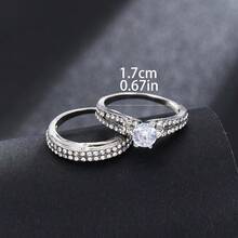 2pcs Silver-Tone Alloy Fashion Rings Set For Women - Silver - View 5