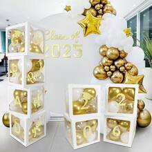 2026 Graduation Season Balloon Box Decor, 4pcs Black Graduation Party Balloons Box Printed With "GRAD", "Class Of 2026", "OF CLASS", Mini Cap Graduation Decor, Congratulations To The Class Of 2026 - Multicolor - View 8