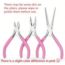 KLONKEE 5件套迷你粉色珠宝钳工具套装，包括尖嘴钳、斜口钳和长嘴钳，适合女性珠宝制作、维修和工艺制作。 - 彩色 - 查看 11