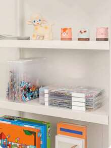 1/2/4pcs Plastic Transparent Puzzle Storage Box - Multifunctional Toy Storage Box For Blocks, Puzzles And Crafts, With Convenient Lid, Large Capacity, Waterproof, Double Buckle Closure, Stackable Storage, Suitable For Files, Magazines, Notebooks, Invoices, Test Papers Etc. - Space Saving, Suitable For Home And Office Use, Office Organization, Fashionable And Durable Plastic Material, Document Storage Box - Clear - View 4