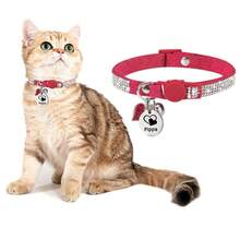 1pc Customized Rhinestone Cat Collar, Breakaway Buckle Pet Accessory Suitable For Girl/Boy Cats Or Small Dogs, Cute Soft Plush Material Pet Supplies, Can Customize Pet Name, Contact Info, Address For Anti-Lost Pet ID Tag - Multicolor - View 16