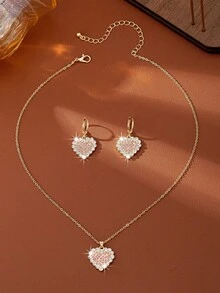 1 Set Fashion Heart Rhinestone Casual Versatile Women Earrings & Necklace Set - Multicolor - View 3