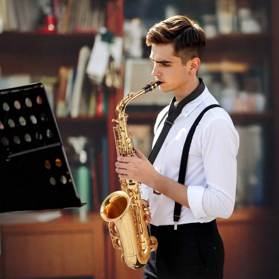 Alto Saxophone, E Flat, Brass Saxophone Beginner Kit With Carrying Case, Mouthpiece, Straps, Cleaning Cloth Rod, Gloves, Grease, Neck Strap, 23 Keys Alto Sax Kit, For Beginners Students, Gold - Alto Saxophone - 查看 1