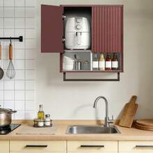 Bathroom Wall Storage Cabinet, Over The Toilet Medicine Cabinet, Hidden Storage & Open Shelves, Small 2-Door Multi-Functional Bathroom Organizer With Towel Bar For Bathroom & Kitchen - 胡桃色 - 查看 4