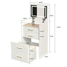 3-In-1 Dressing Table With Open Mirror, Small Dressing Table Set With Clear Glass Top, Compact Dressing Table With 3 Drawers, Bedroom Dressing Table, Dimensions: W 60/H 118/D 40 Cm. - 白色 - 查看 11