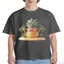 Camiseta de algodón 100% estampado piña, playa verano casual - Negro - Ver 2