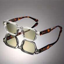 1 Piece Of Vintage Square Full-Frame Decorative Glasses, Lightweight And Durable Design, Unisex Eyewear, Suitable As A Gift For Birthdays, Valentine's Day, And Chinese New Year - C3 透明藍 - 查看 7