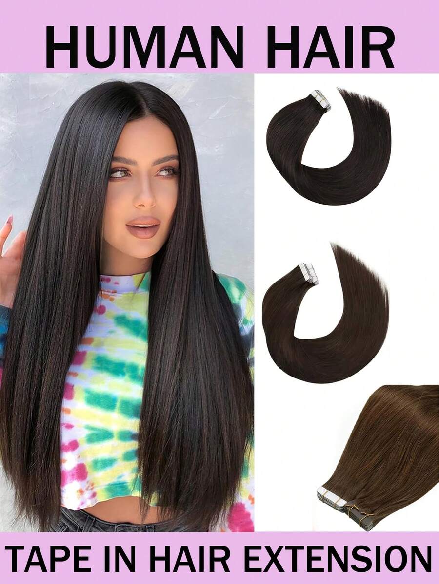 20片/50克 隐形无痕胶带式真人发接发，柔软丝滑，适合女性和女孩 - 彩色 - 查看 1