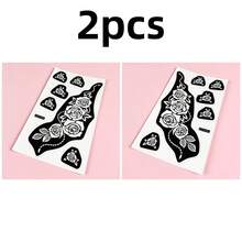 2pcs Hand Tattoo Stencil Templates With Floral Patterns - Black - View 7