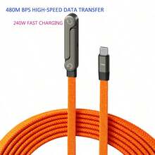 240W 快充数据线，尼龙编织纤维材质，单条侧装式手机充电器，二合一隐藏式支架充电线，内置手机支架，适用于智能手机和平板电脑，生日礼物 - 橘色 - 查看 2