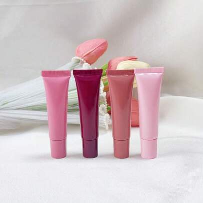 1pc Refillable Squeeze Soft Tube, Fashionable Multi-Color Flat Cap Plastic Lip Gloss Tube, Available In Pink/Nude/Burgundy/Brown, Beauty DIY Tool Wholesale, Comes With Plug And Applicator, Portable Travel Refill Accessory
