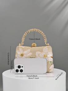 1 chiếc túi xách nữ thời trang họa tiết hoa, túi dự tiệc đính sequin màu sâm panh cổ điển, thích hợp cho các cô gái dự tiệc, cô dâu, cặp đôi mới cưới và nhân viên văn phòng, dự tiệc cưới, túi hộp nhỏ (họa tiết ngẫu nhiên) - Vàng - Xem 3