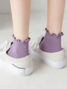 10双装白色蕾丝边透气防滑女士短袜，简约时尚 - 彩色 - 查看 5