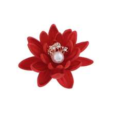 1pc Zinc Alloy Red Lotus Flower Brooch, Luxury Casual Lapel Pin, Unique Design Suitable For Women's Daily Wear All Year Round - Multicolor - View 1
