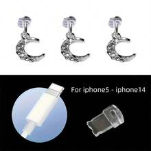 1/3pcs Moon Shaped Rhinestone Phone Dust Plug, Universal Phone Dust Plug Pendant Accessory - Silver - View 11