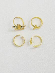 Set de 4 anillos vintage de estrella de mar punk para mujer, de metal multicapa, anillo de lujo para nudillos, joyería de playa para uso diario - Amarillo Oro - Ver 4