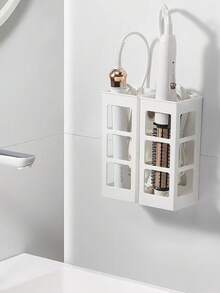 壁挂式美发工具收纳盒，无需钻孔，可收纳卷发棒、直发器，浴室收纳神器 - 白色 - 查看 5