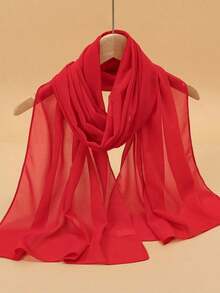 1pc Women Beach Accessories Classic Plain Chiffon Scarf, Multi-Functional Beach Shawl Suitable For Outdoor Travel, Beach Sunscreen, Weddings And Festivals In Spring/Summer Casual Accessories Women - 咖啡棕 - 查看 5
