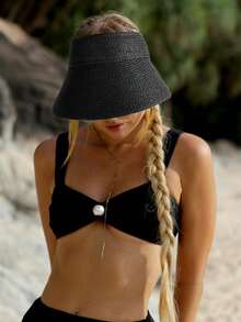 Women's Sun Hat, Beach Hat, Raffia Sun Hat, Wide Brim Straw Ponytail Hat, Foldable, Gift - Multicolor - View 3