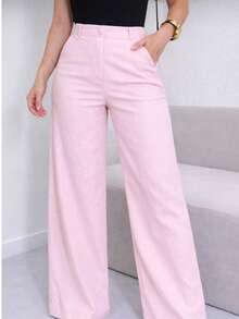 Women's High-Waisted Premium Linen Wide-Leg Pants - Elegant - Màu Hồng baby - Xem 2