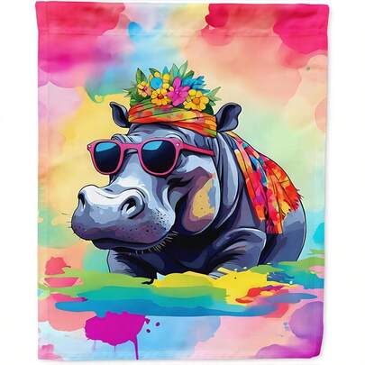 1pc 2D DIY Diamond Painting Colorful Splash Hippopotamus, Cartoon Animal Wearing Fashion Glasses Floral Headdress Diamond Embroidery DIY Decorative Painting, Perfect For Holiday Gifts