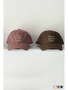 Plaid Letter Embroidered Soft Top Baseball Cap, Unisex Versatile Sun Protection Casual Peaked Cap, Spring/Summer - One Bubble Check - View 1