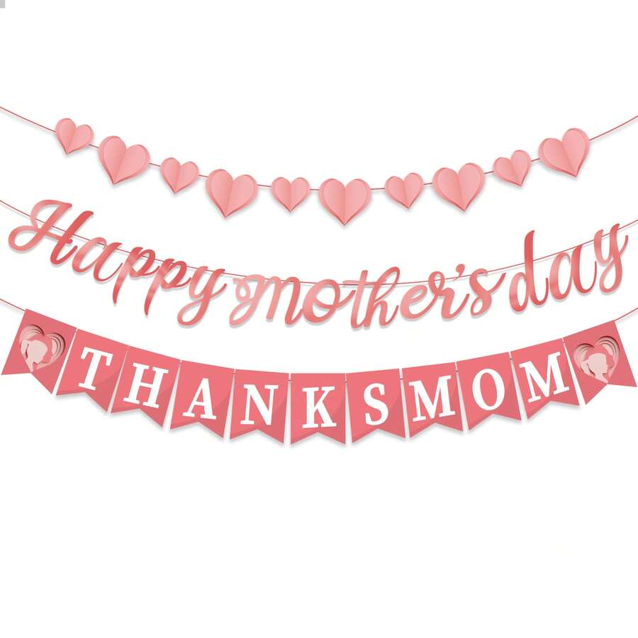 1 set Día de la Madre "Feliz Día de la Madre" Conjunto de 3 pancartas, decoración de fiesta agradecida a mamá para mesa de postres y fondo, accesorios creativos para crear un ambiente cálido en la reunión de padres e hijos en el Día de la Madre - Ver 1