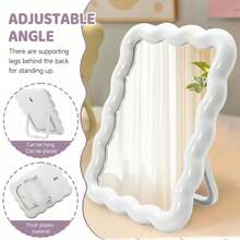 1 pieza Espejo de maquillaje lindo, diseño ondulado de crema para colocar sobre la mesa o montar en la pared, adecuado para dormitorio de estudiante, decoración de oficina pequeña, espejo de mano portátil, accesorio de tocador para el dormitorio, espejo compacto lindo, regalo ideal para adolescentes, amigas en cumpleaños, San Valentín, Navidad, vuelta al colegio - Multicolor - Ver 7