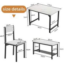 Set Of 4pcs Grey Dining Set Including Rectangular Dining Table Dining Chairs Dining Bench With MDF Top Metal Frame Storage Shelf For Dining Room Kitchen Living Room - White Marble - View 7