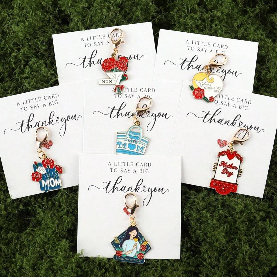 6pcs Mother's Day Gifts From Daughter Son For Mom Birthday Mother's Day Thankyou Gifts Mom Keychain Mother Keyring With Thank You Personalized Note - Multicolor - View 1