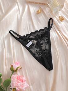 Culottes tanga fines et sexy en dentelle pour femmes - Noir - Voir 6