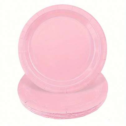 50/30/20/10pcs 7inch/9inch Pink Disposable Paper Plates, Leak-Proof & Thick, 3-Second Cleanup, Party & Camping Use, High Cost Performance, Disposable Cake Plates, Suitable For Parties, Weddings, Birthdays, Christmas, Thanksgiving, Halloween, Ramadan, Easter
